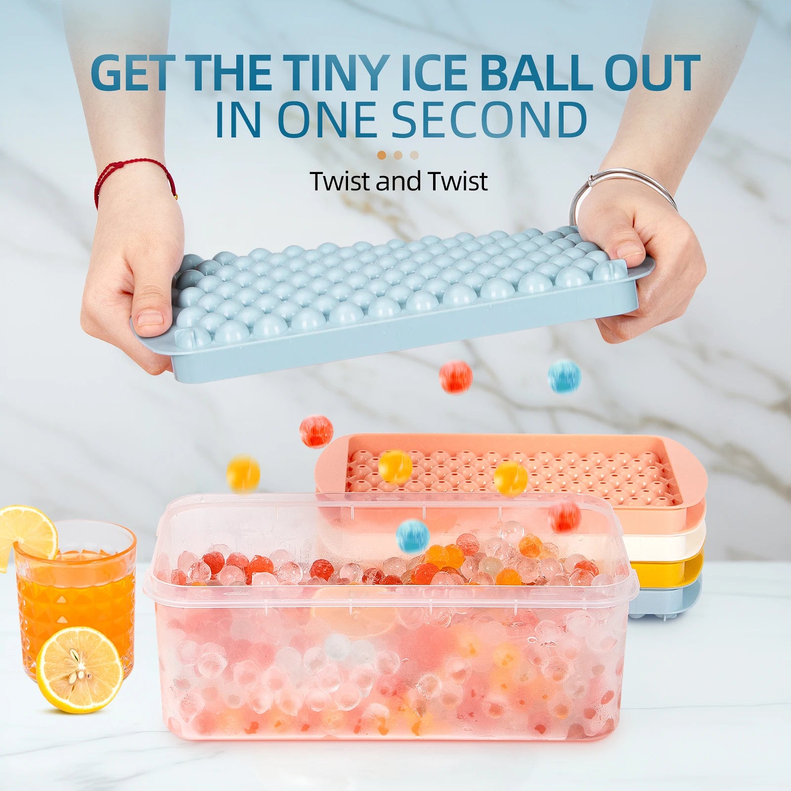 104 Cavity Mini Ice Cube Tray Round Ball Maker Mold for Drinks and Bar