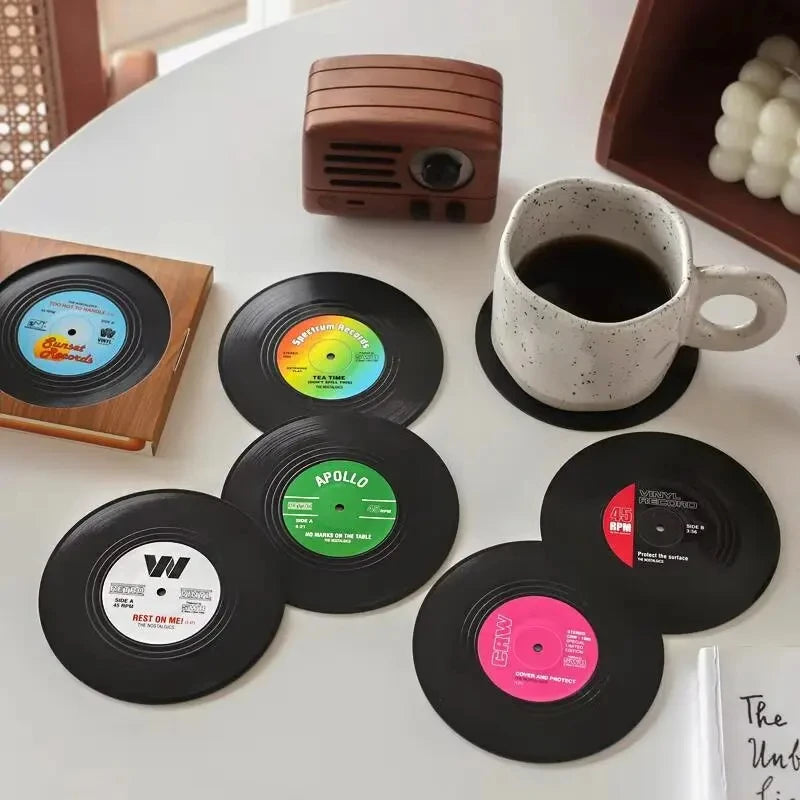 Retro Vinyl Record Coasters Set for Drinks Table Decor 6 or 12 Pack - 9