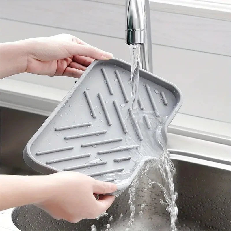 Silicone Kitchen Sink Tray Self Draining Sponge Holder Soap Dish