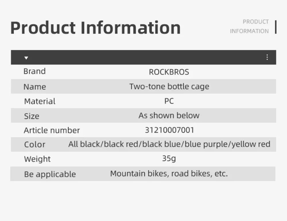 ROCKBROS Cycling Water Bottle and Bike Cage Set 750ml Sports Kettle - 18