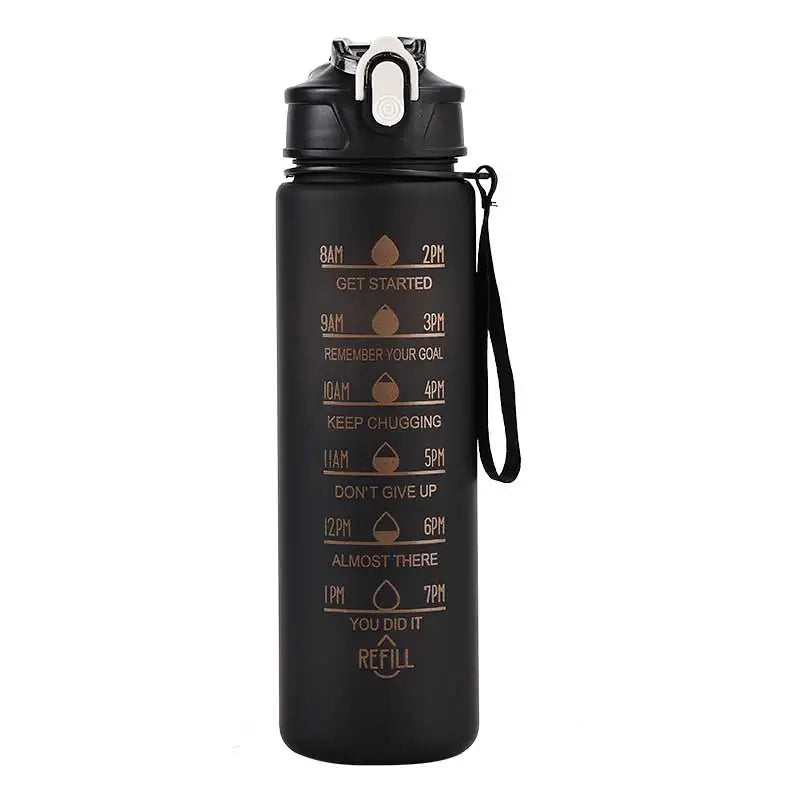 Motivational Sports Water Bottle with Time Marker and Leak Proof Straw
