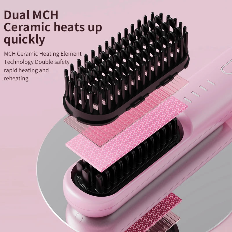 Cordless Ion Care Straight Hair Brush 4-Speed Heated Comb - 5