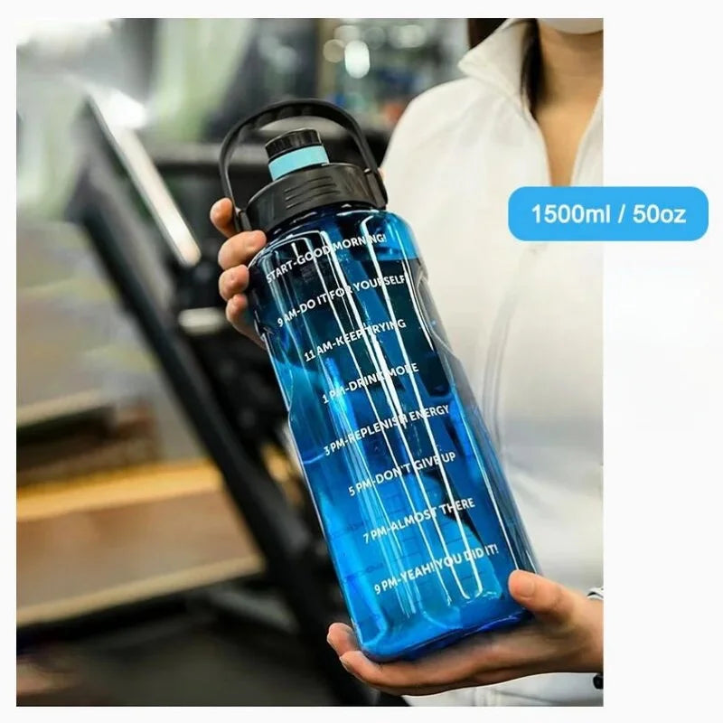 1.5L Sports Water Bottle Leak Proof Motivational Jug with Straw