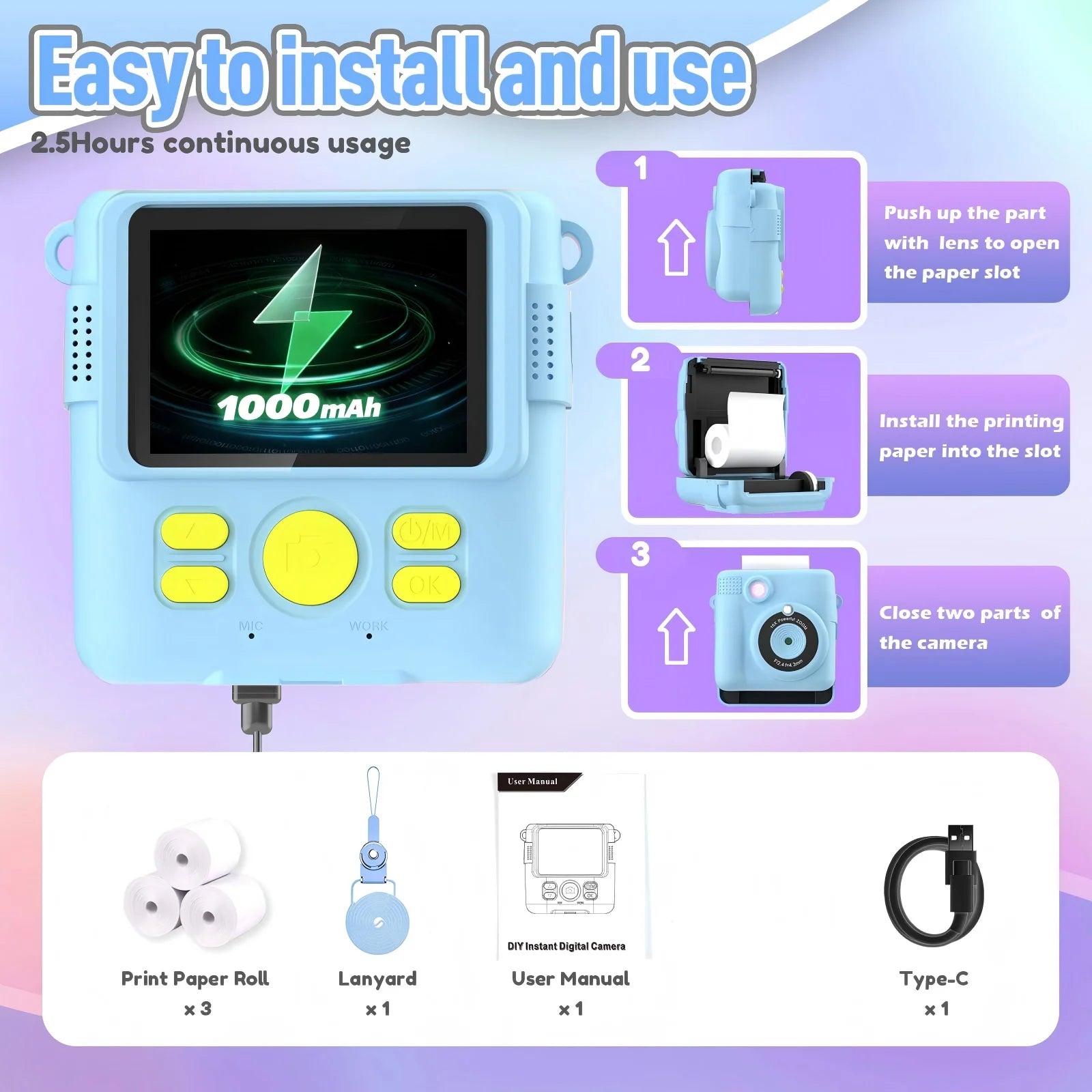 Instant Print Kids Camera Digital Video Toy - 6
