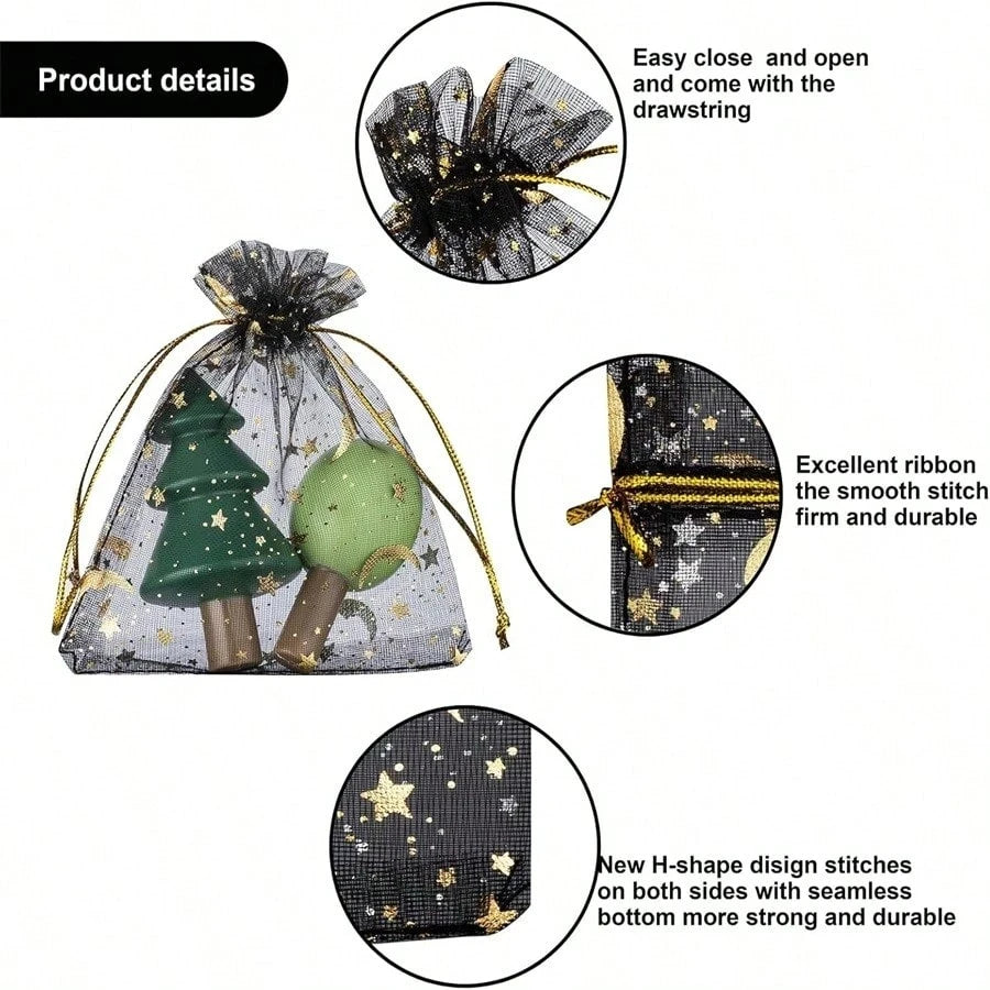Moon and Star Organza Drawstring Gift Bags for Jewelry and Party Favors