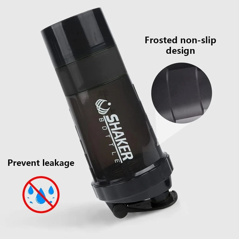 3-Layer Protein Shaker Bottle Leak Proof Fitness Mixer Cup 600ml