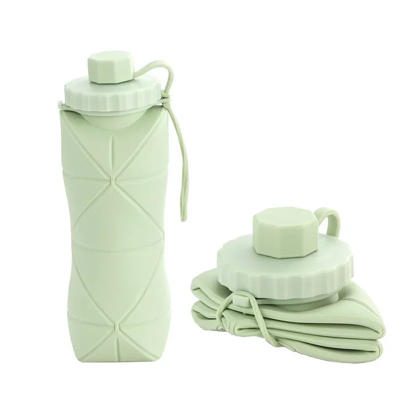 600ml Silicone Folding Water Bottle Portable Travel Sports Flask - 12