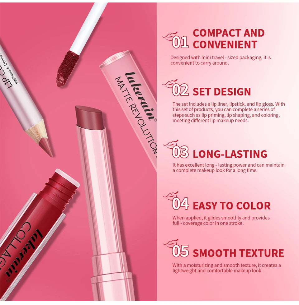 Matte Lipstick Lip Gloss Set Waterproof Nude Red Lip Liner Kit