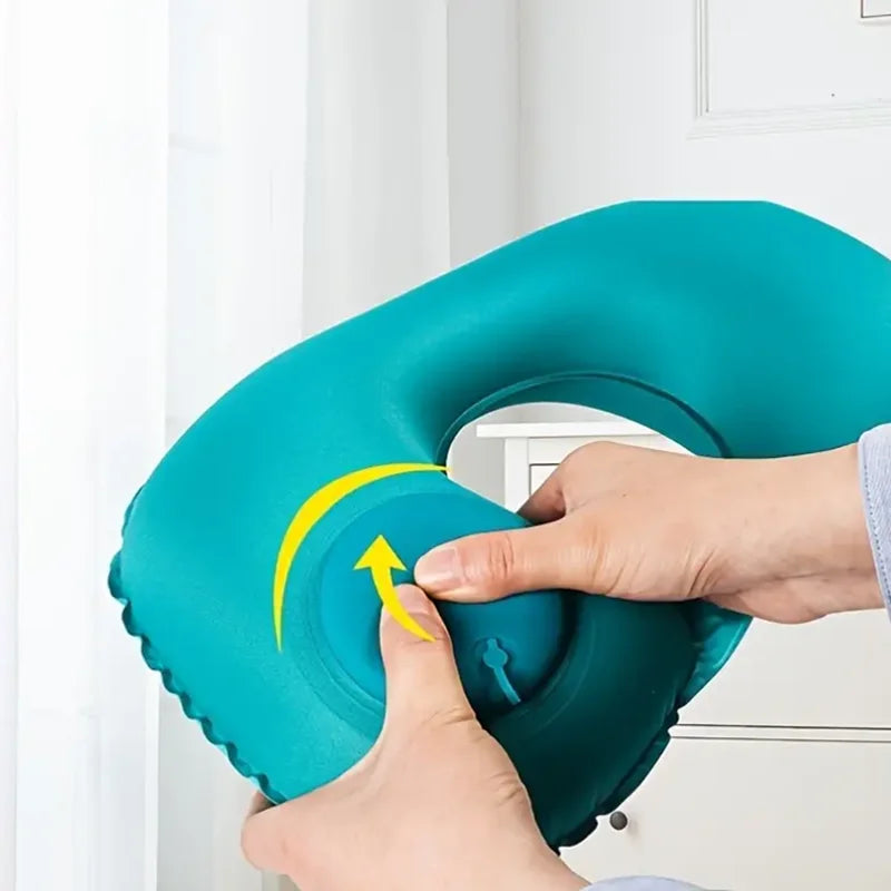 Portable Inflatable Travel Neck Pillow U Shaped Press Pump Cushion