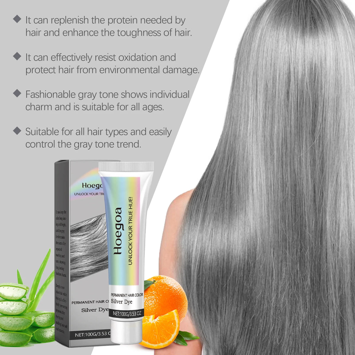 Gray Hair Dye Permanent Coloring Cream Silver Shampoo