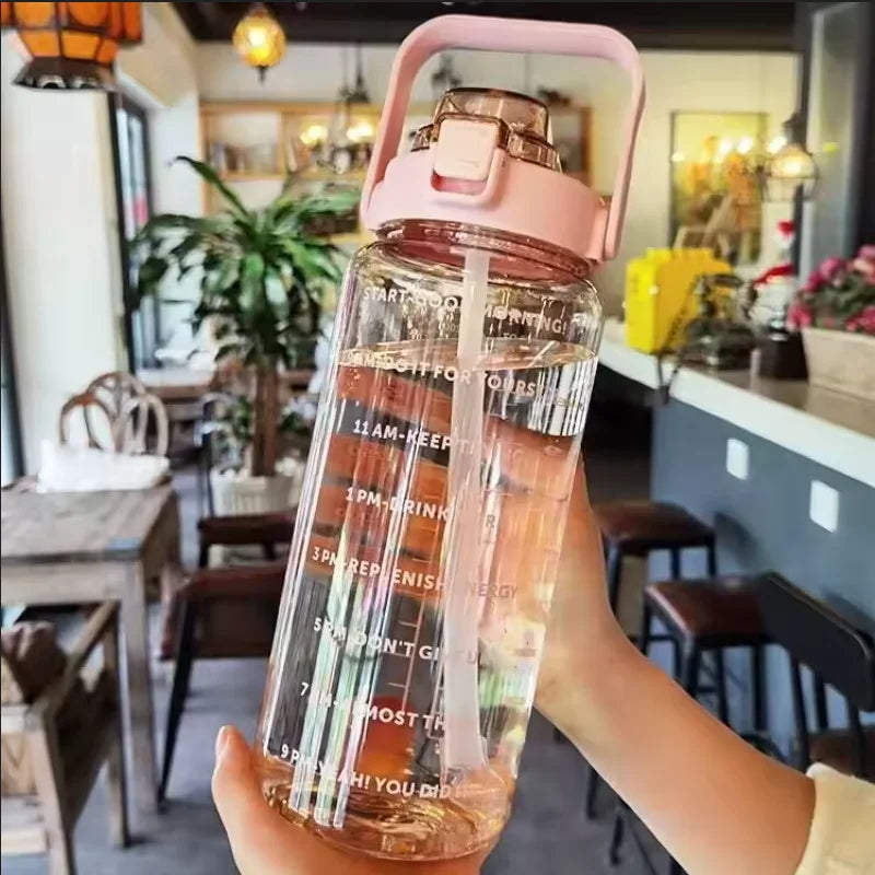 2L Motivational Water Bottle Large Sports Fitness Jug with Straw - 5