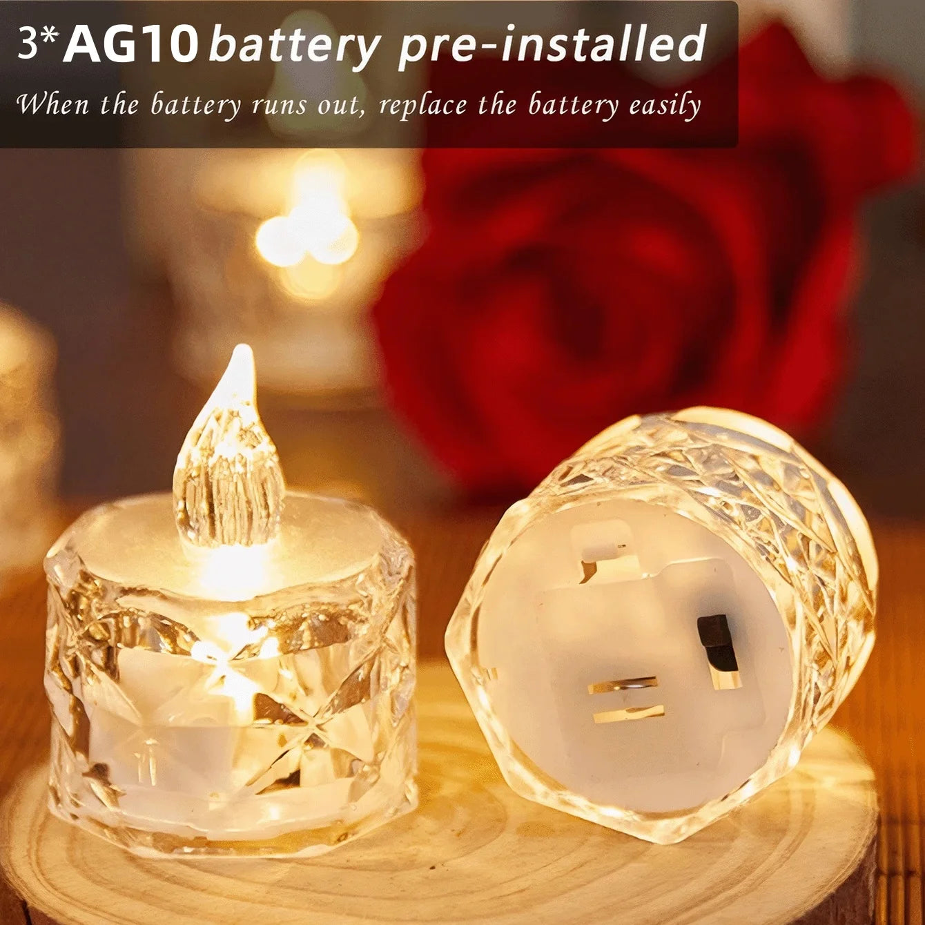Flameless LED Crystal Tea Light Candles Flickering Electric Night Lamps