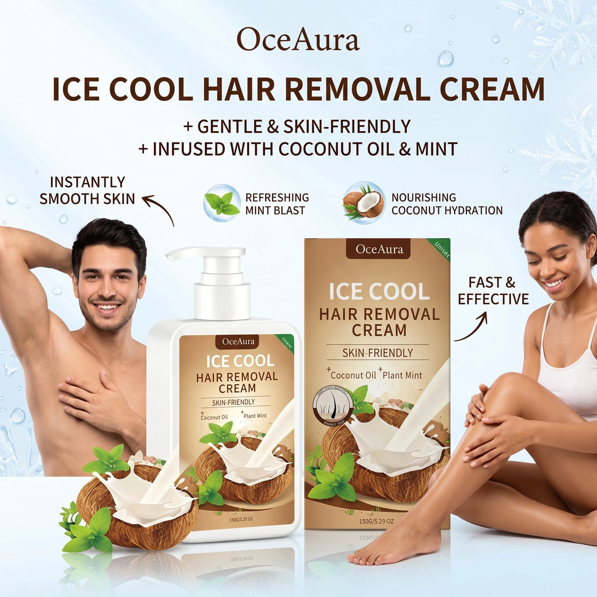 Ice Cool Hair Removal Cream Coconut Oil Painless Depilatory Cream