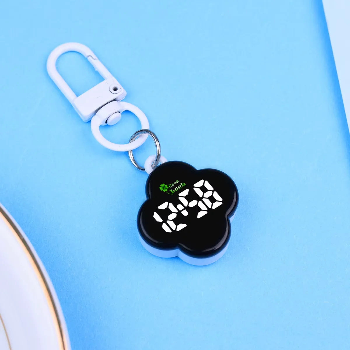 LED Digital Pocket Watch Keychain Portable Flower Shape Electronic Clock