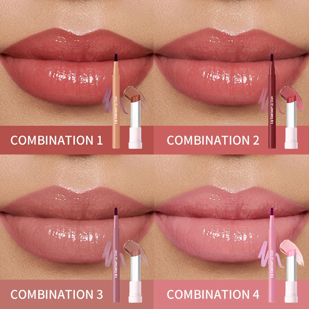 Lip Liner Pencil & Moisturizing Lip Balm Makeup Kit - 2