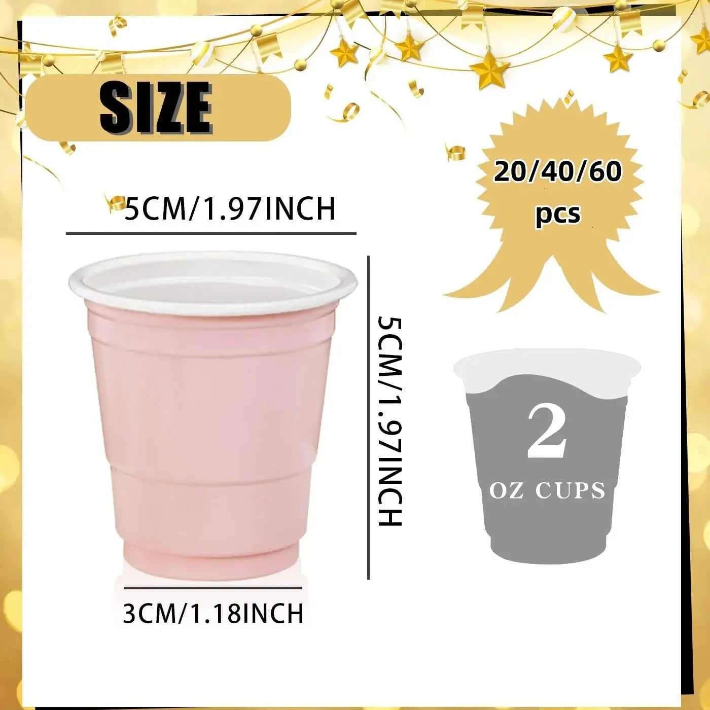 20-60Pc Disposable Plastic Party Shot Cups 2oz Small Drinking Tumblers - 6
