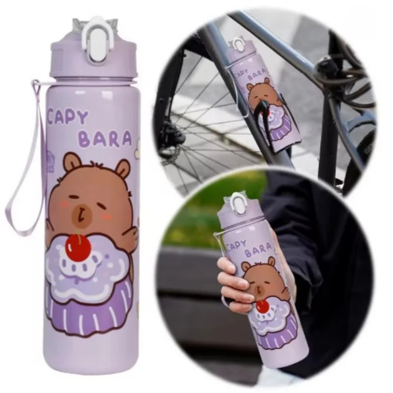 Cute Capybara Water Bottle 700ml Leak Proof Sports Straw Cup - 5
