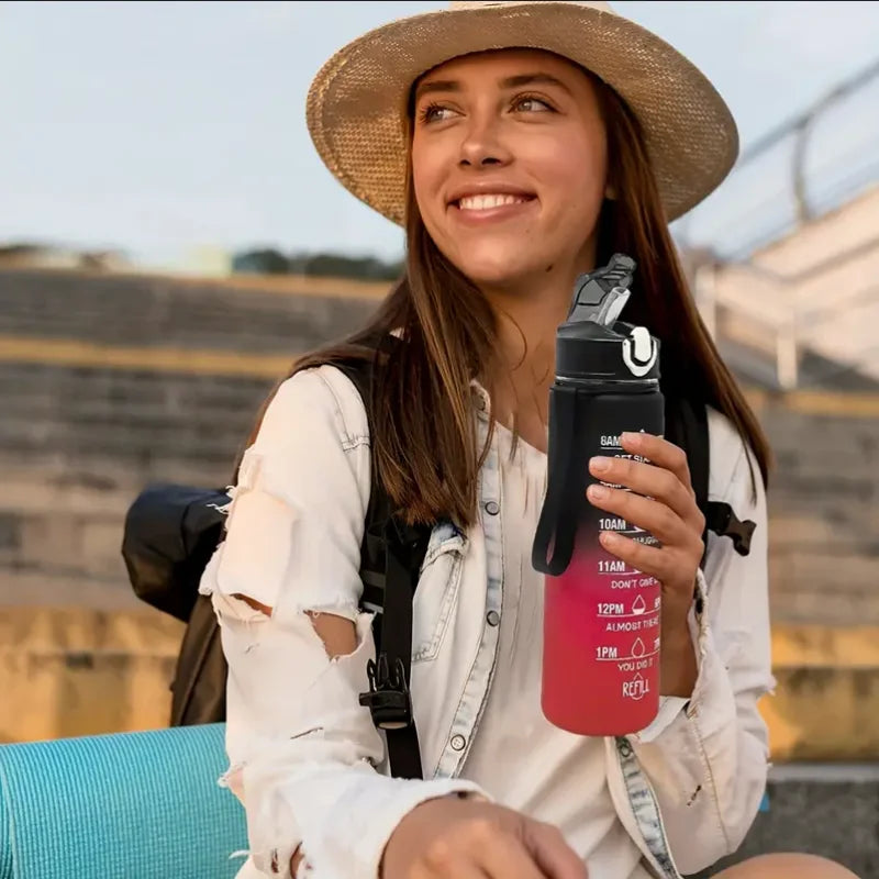 750ml Motivational Sports Water Bottle with Time Marker and Straw - 15