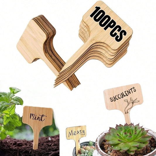 Wooden Plant Labels T-Type Garden Markers for Seedlings and Herbs