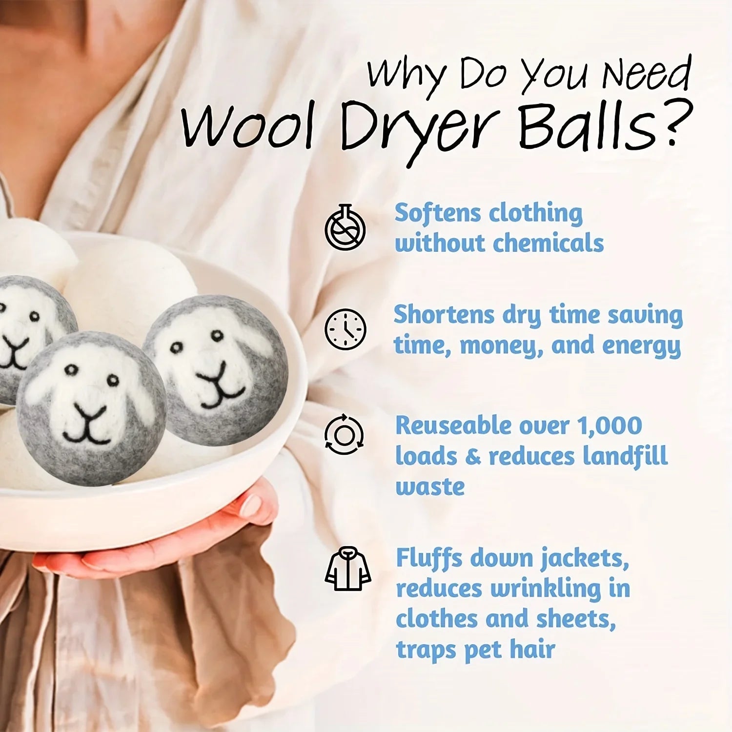 Wool Dryer Balls Laundry Softener Anti Static Reusable Sheep Felt Balls - 3