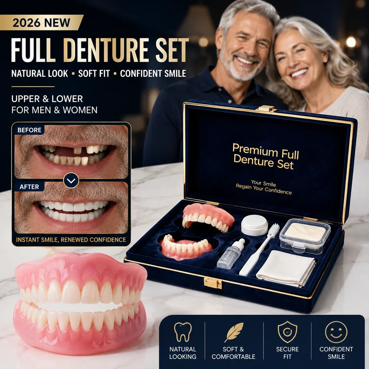Instant Smile Full Mouth Denture Set Upper and Lower False Teeth