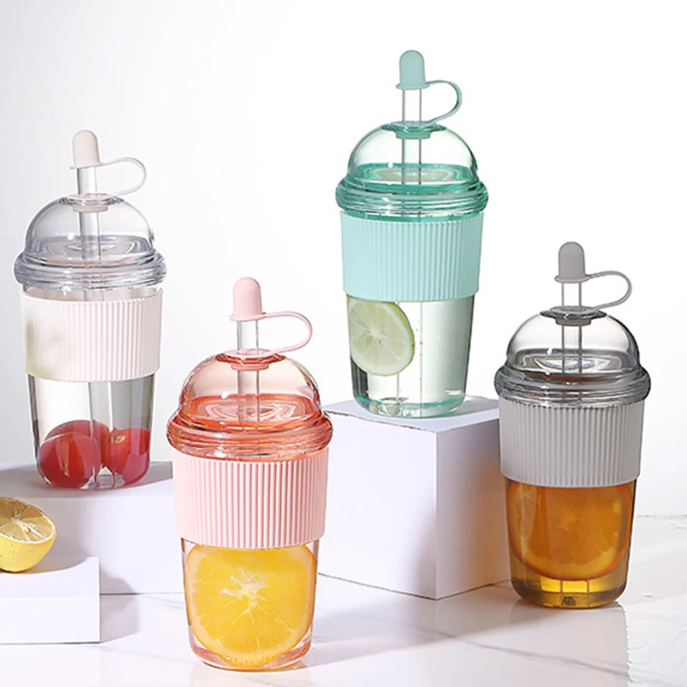 430ml Portable Plastic Straw Cup Ins Style Heat Resistant Water Bottle