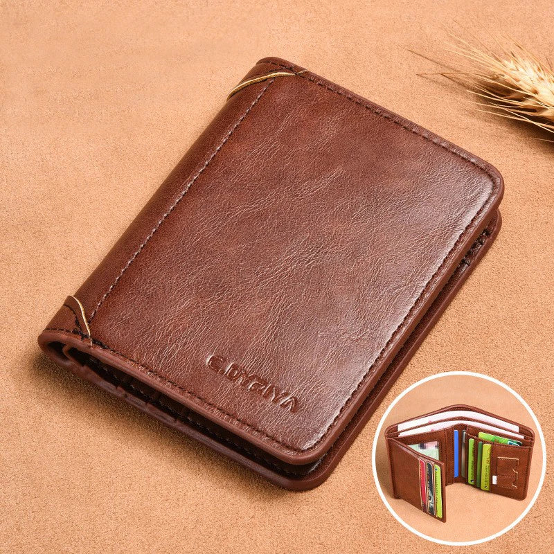 Mens Leather Wallet Trifold Card Holder Multifunctional Vertical Purse - 8