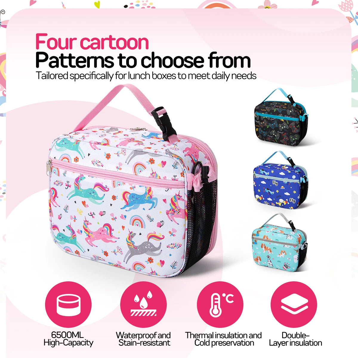 Insulated Lunch Bag Cute Floral Print Bento Box Thermal Cooler Tote - 3