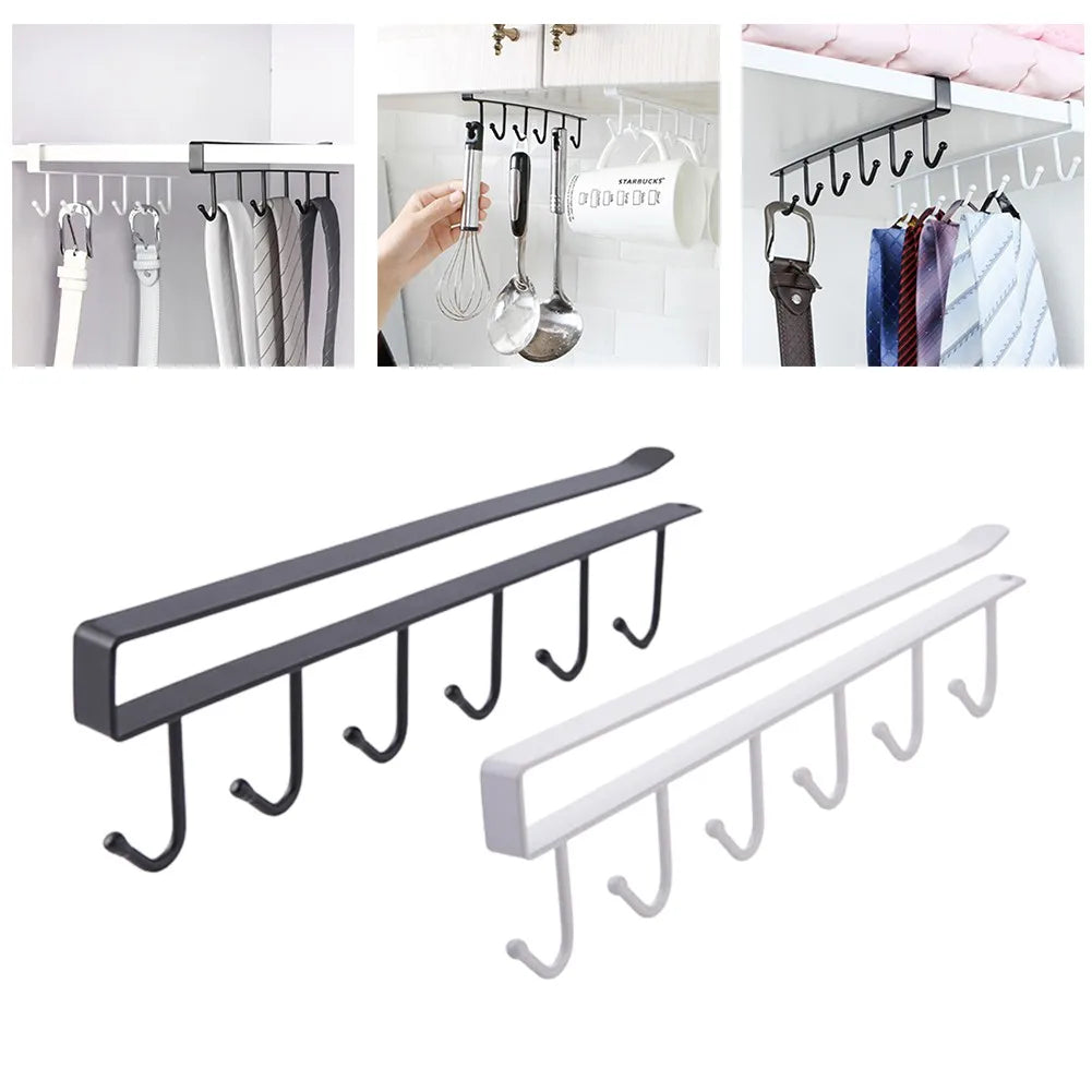 Under Cabinet Mug Holder 6 Hook Kitchen Storage Rack Organizer Hanger