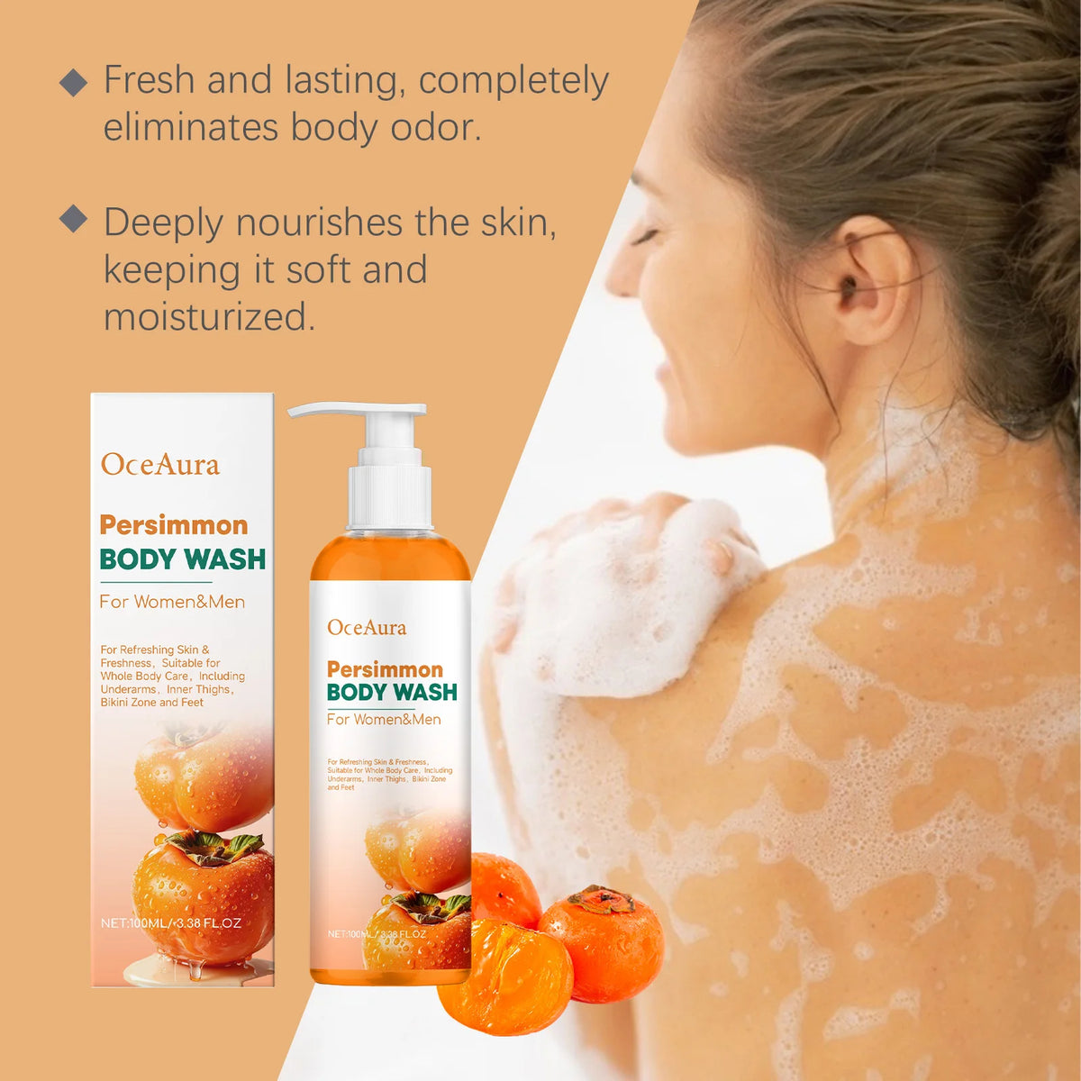 Persimmon Body Wash Sweat Odor Eliminating Natural Deodorizing Shower Gel