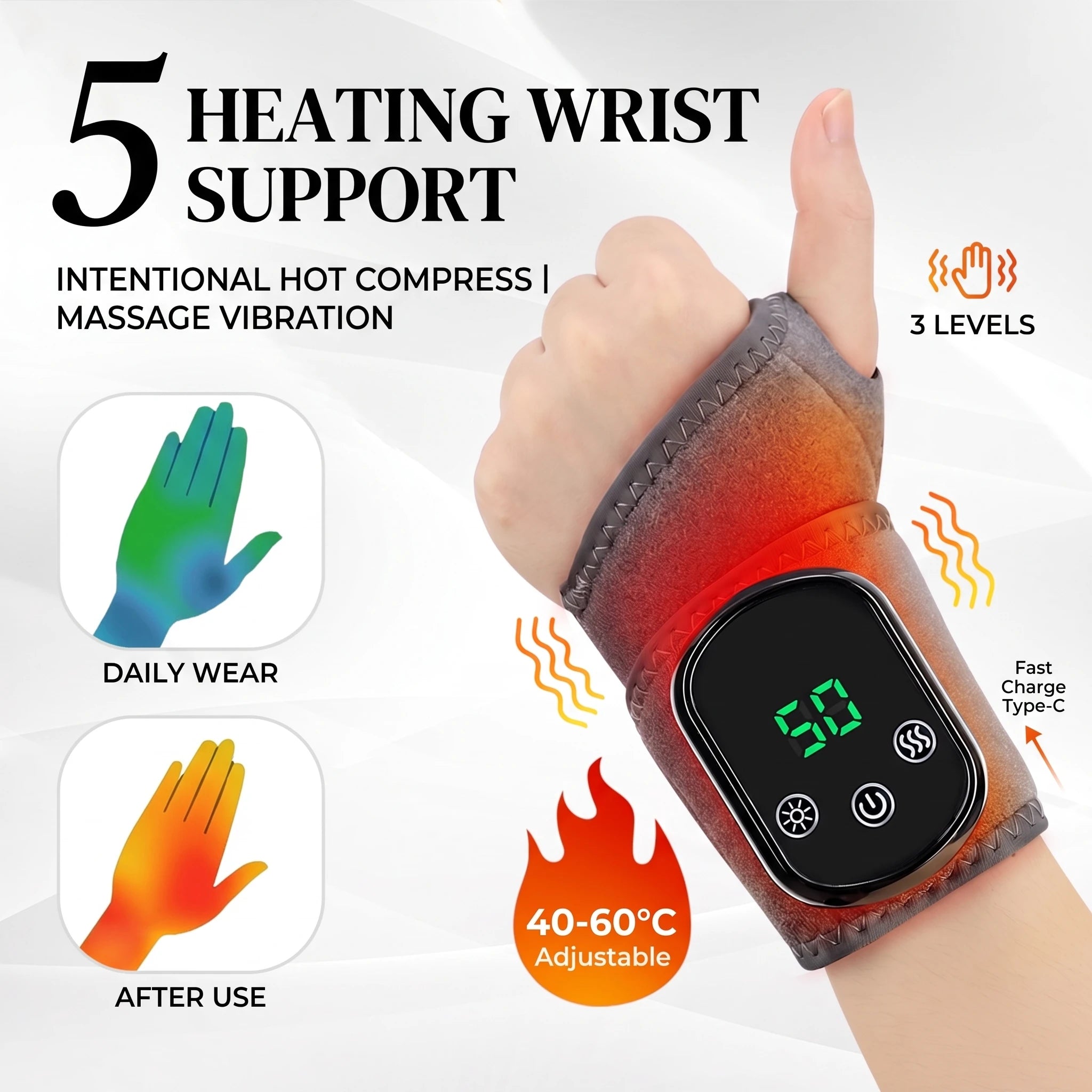 Cordless Heated Wrist Brace & Vibration Massager Wrap - 1