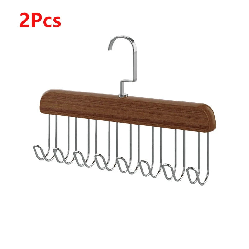 8 Hook Wooden Closet Organizer Rack for Belts Ties and Accessories
