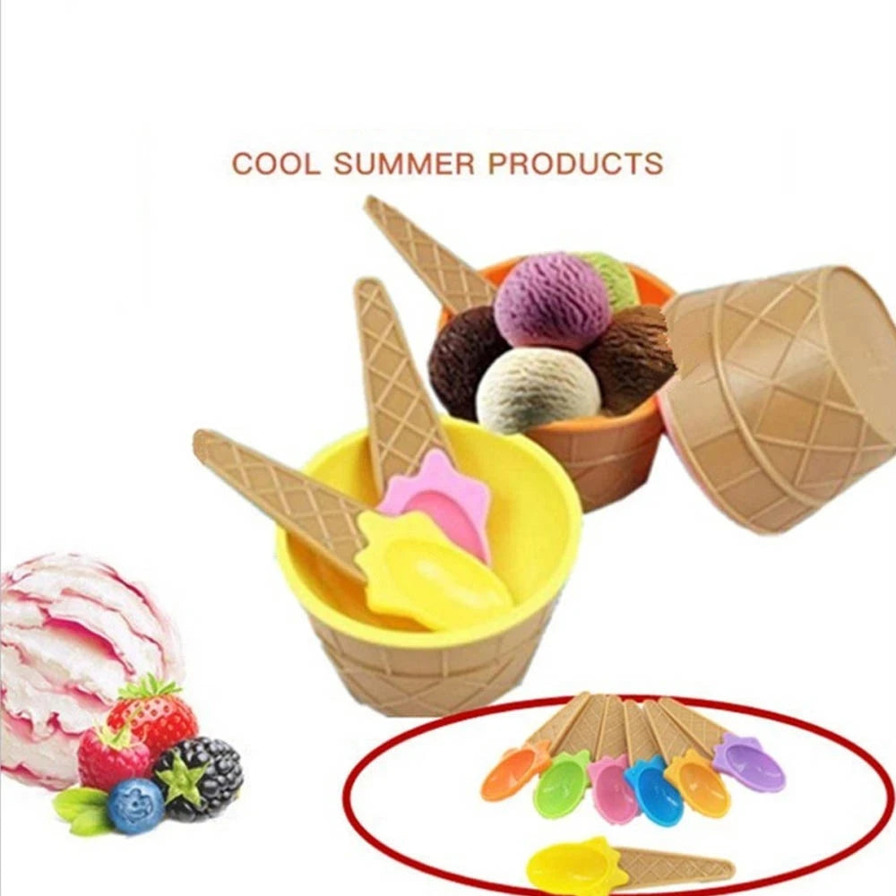 4 Piece Ice Cream Bowls and Spoons Set Dessert Sundae Serving Kit - 4