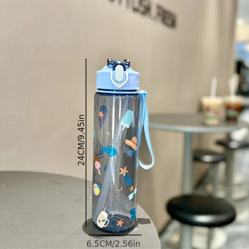 Transparent Cartoon Water Bottle Large Capacity Sports Fitness Cup - 5