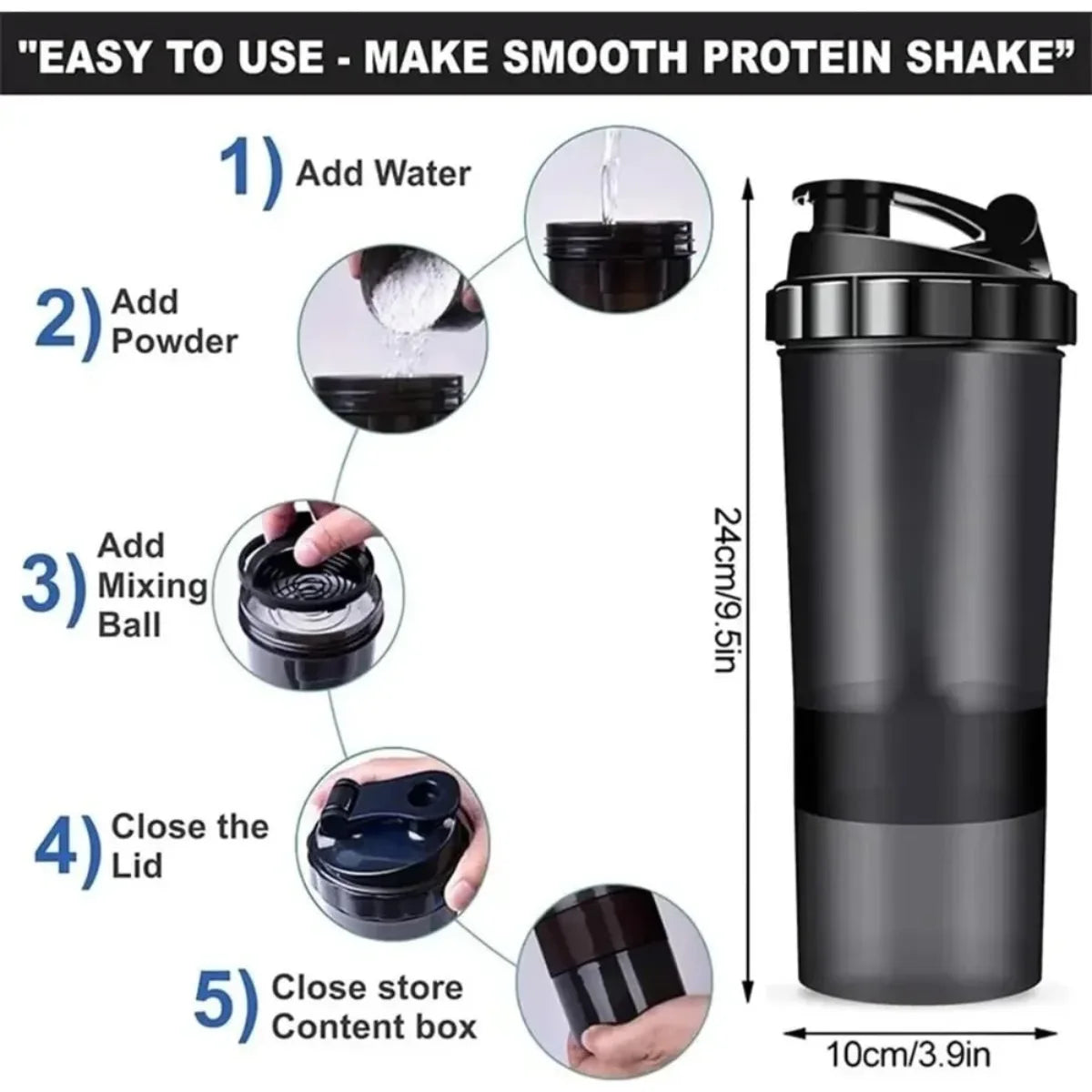 Spider Protein Shaker Bottle 3 Layer Gym Mixer Cup Leak Proof