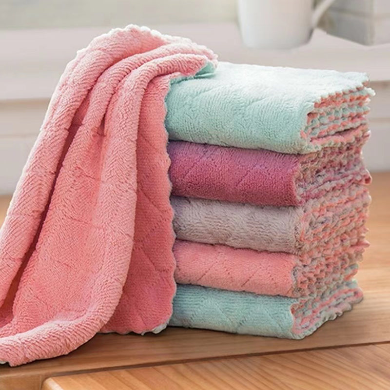5 Pack Double Sided Coral Velvet Dishcloths Absorbent Kitchen Towels