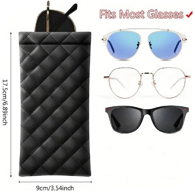 Quilted PU Leather Glasses Case Waterproof Portable Sunglasses Pouch - 7
