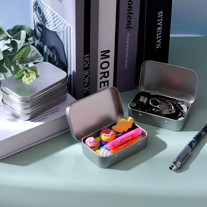 10pc Metal Tin Storage Box Rectangular Hinged Container for Small Items - 11