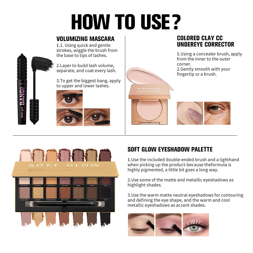 3-Piece Full Coverage Makeup Set Eyeshadow Palette And Mascara Kit