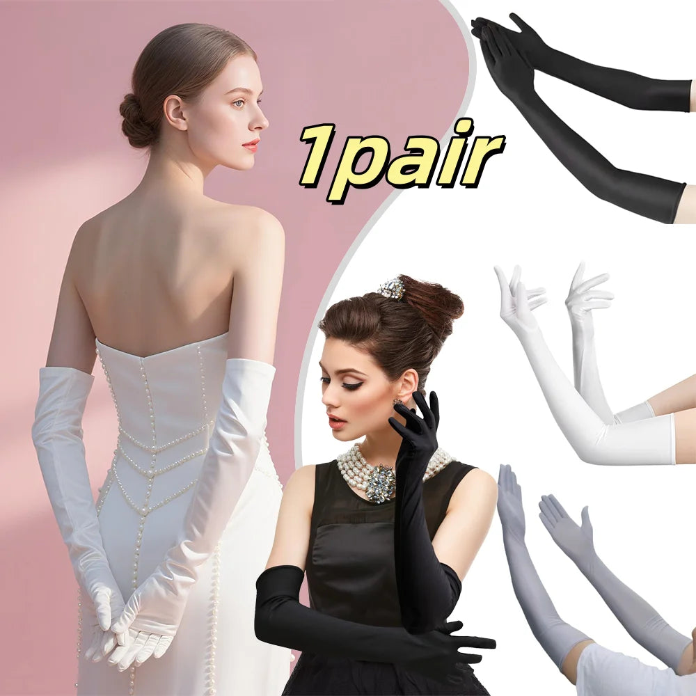 Women Long Elbow Length Spandex Gloves Elegant Wedding Party Sun Protection