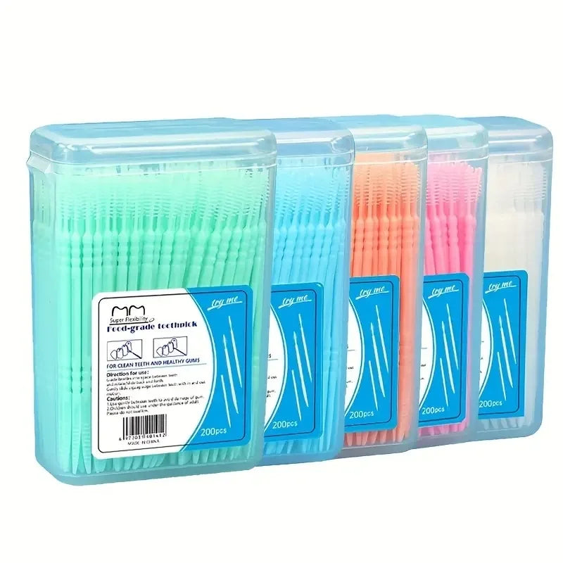 200Pcs Disposable Interdental Brush Toothpick Floss Sticks Oral Care - 9