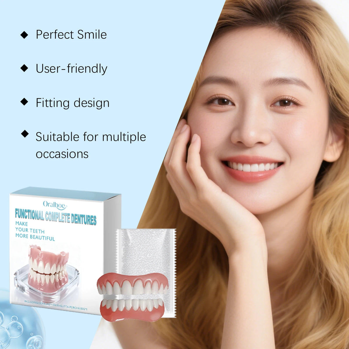 Oralhoe Cosmetic Denture Set Upper and Lower False Teeth