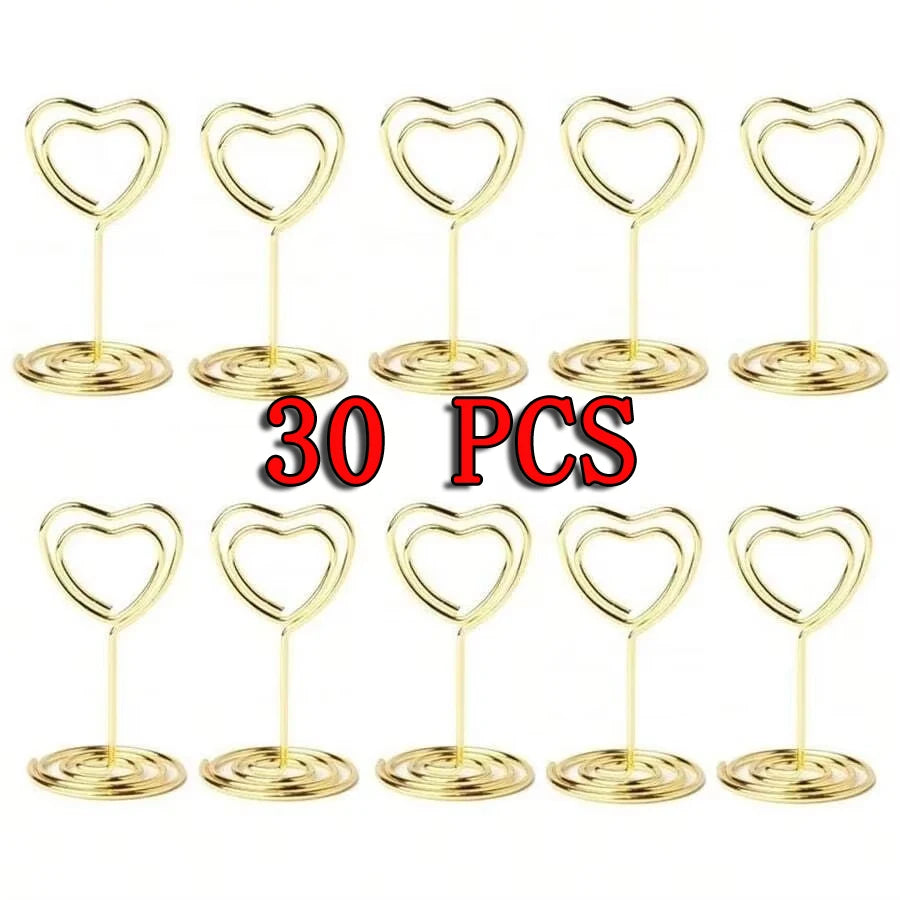 Heart Shape Table Number Card Holders Metal Photo Memo Stand Clips - 8