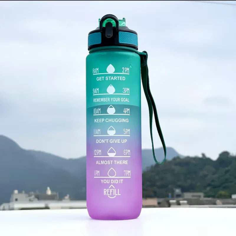 1000ml Motivational Water Bottle with Time Marker and Straw Leak Proof