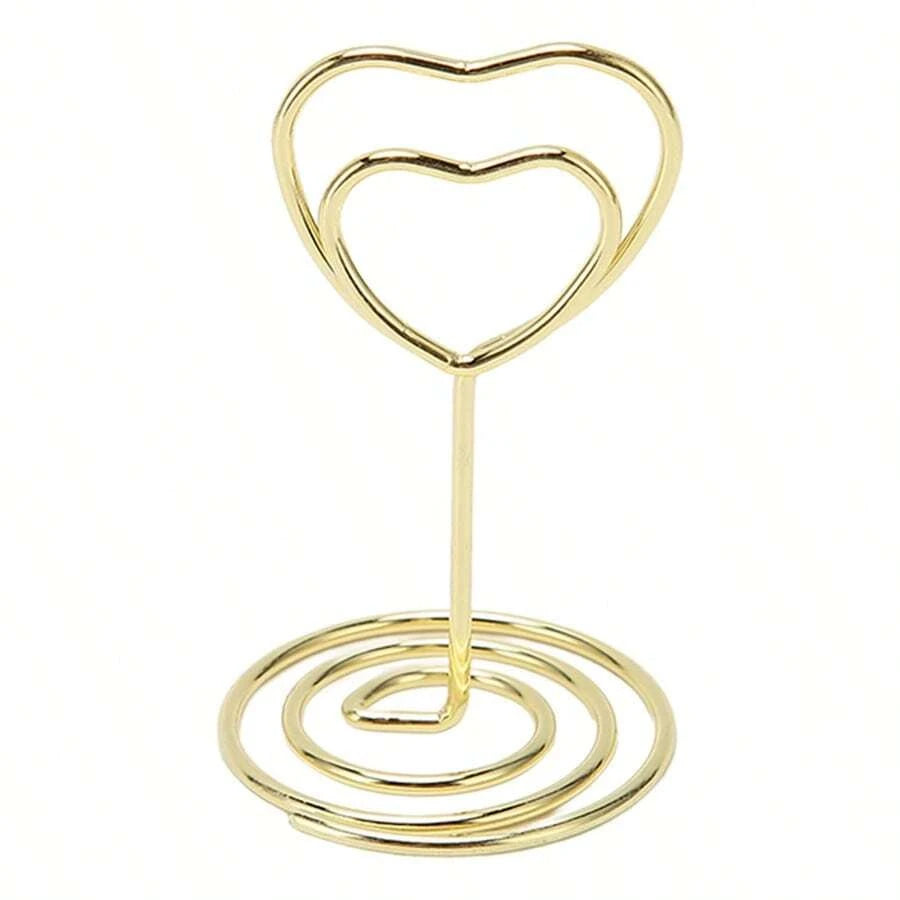 Heart Shape Table Number Card Holders Metal Photo Memo Stand Clips - 6