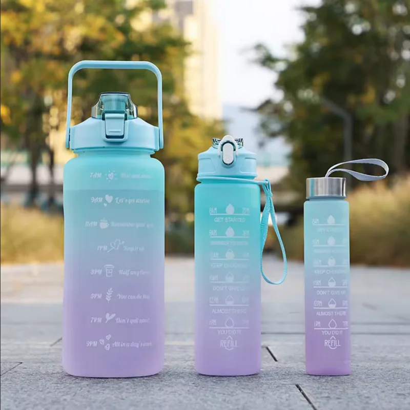 Motivational Water Bottle with Time Marker Leakproof Sport Fitness Jug - 15