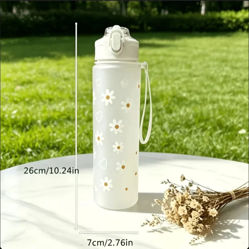 Daisy Floral Straw Water Bottle Portable Leak-Proof Plastic Sport Cup