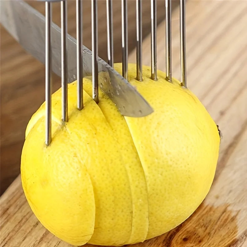 Stainless Steel Onion Holder Slicer Vegetable Fruit Cutting Assistant Tool - 4