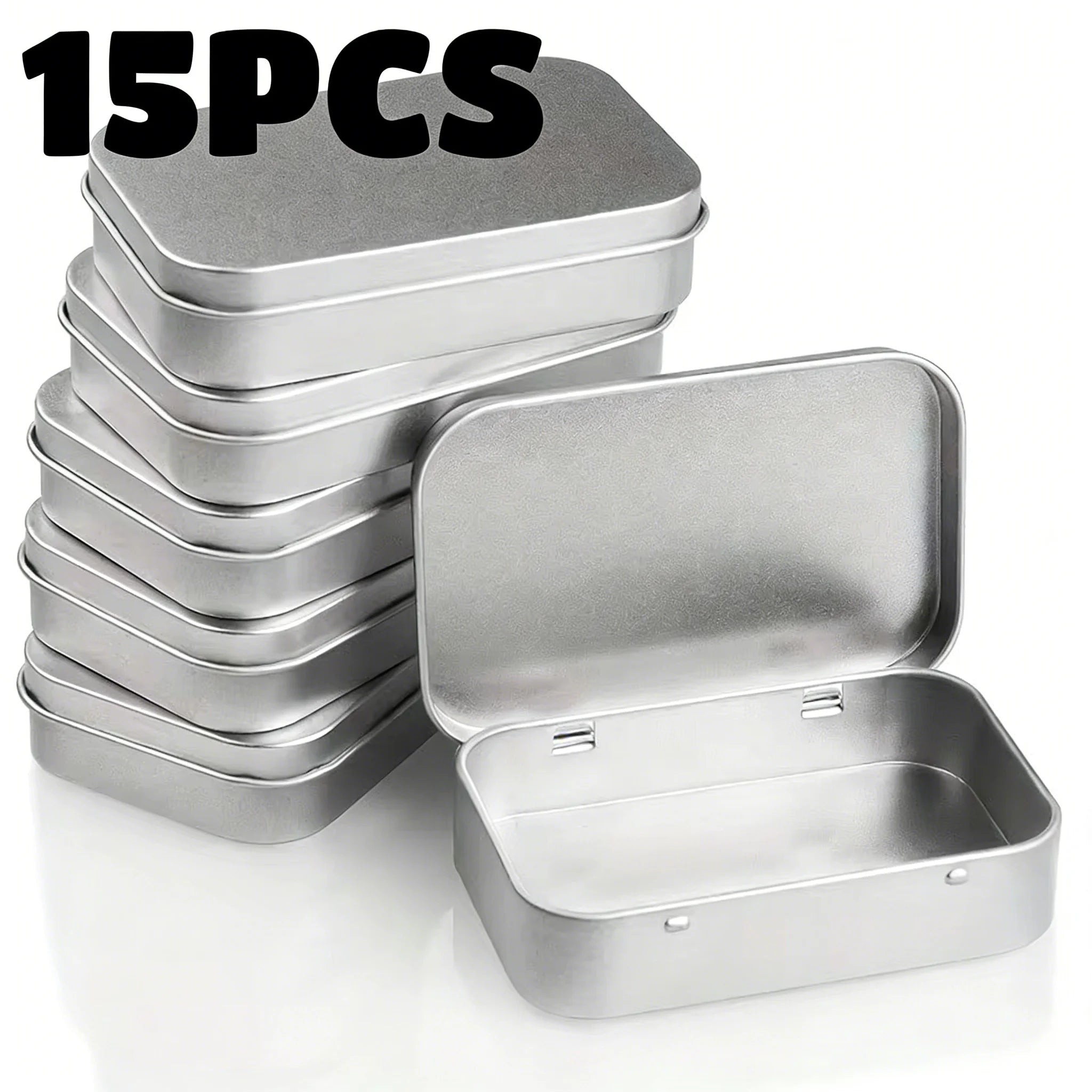 10pc Metal Tin Storage Box Rectangular Hinged Container for Small Items - 15
