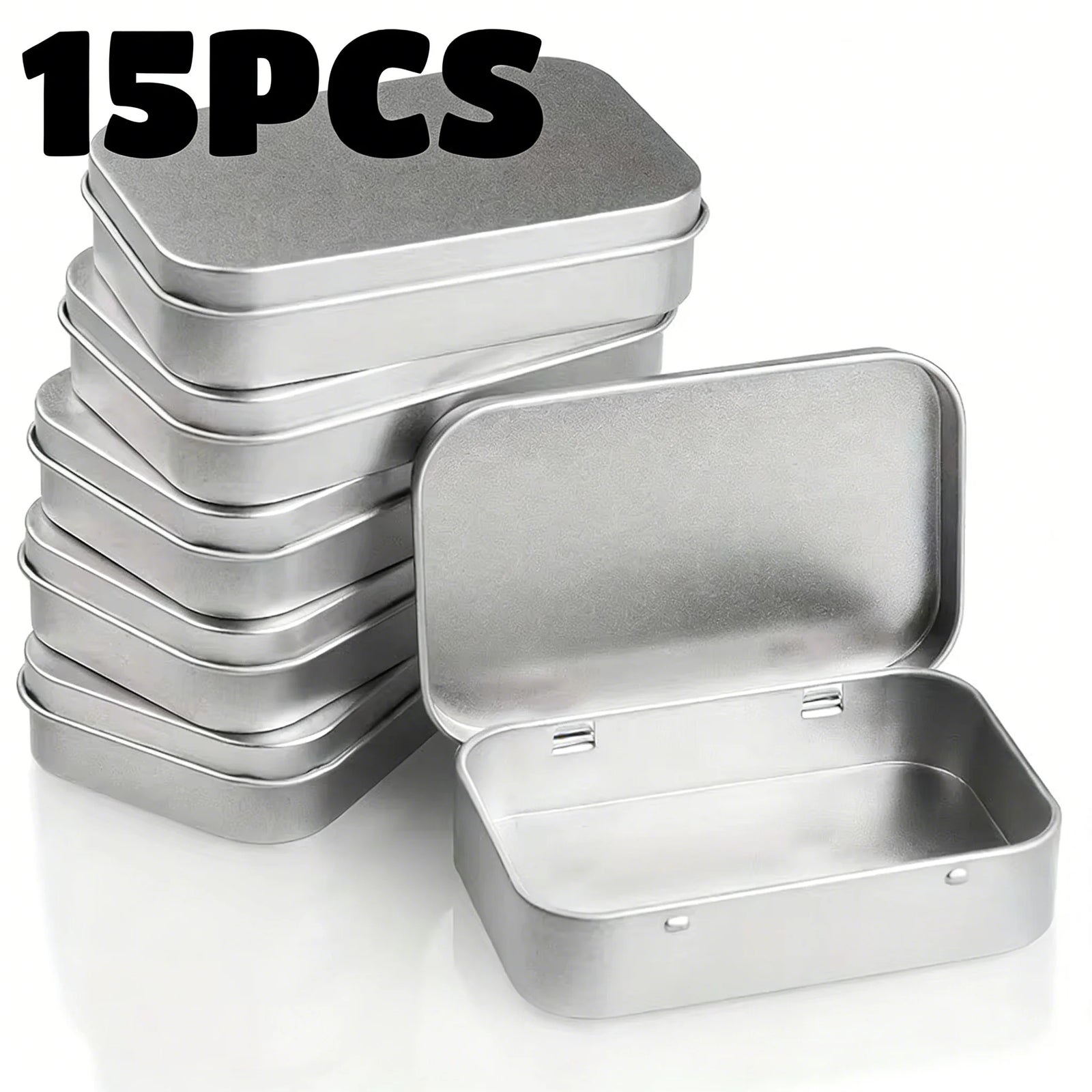 10pc Metal Tin Storage Box Rectangular Hinged Container for Small Items